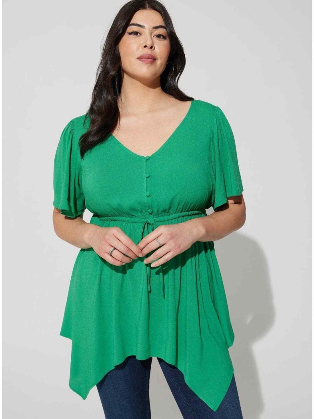 Torrid Size 4 Green Babydoll Tunic Top Flowy Criss Cross Back Plus Size Boho